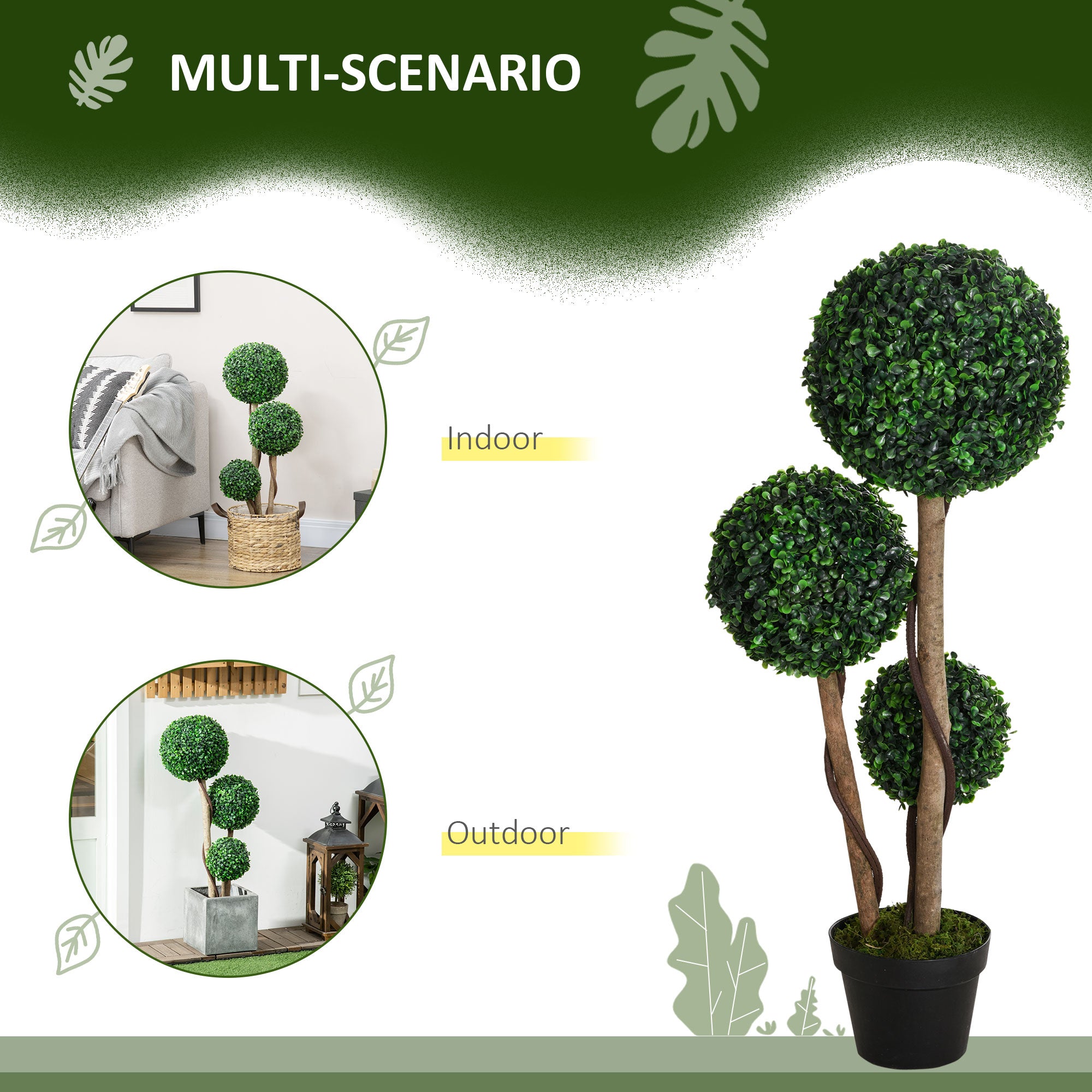 Artificial Plant for Home Decor Indoor & Outdoor Fake Plants Artificial Tree in Pot, Dark Green