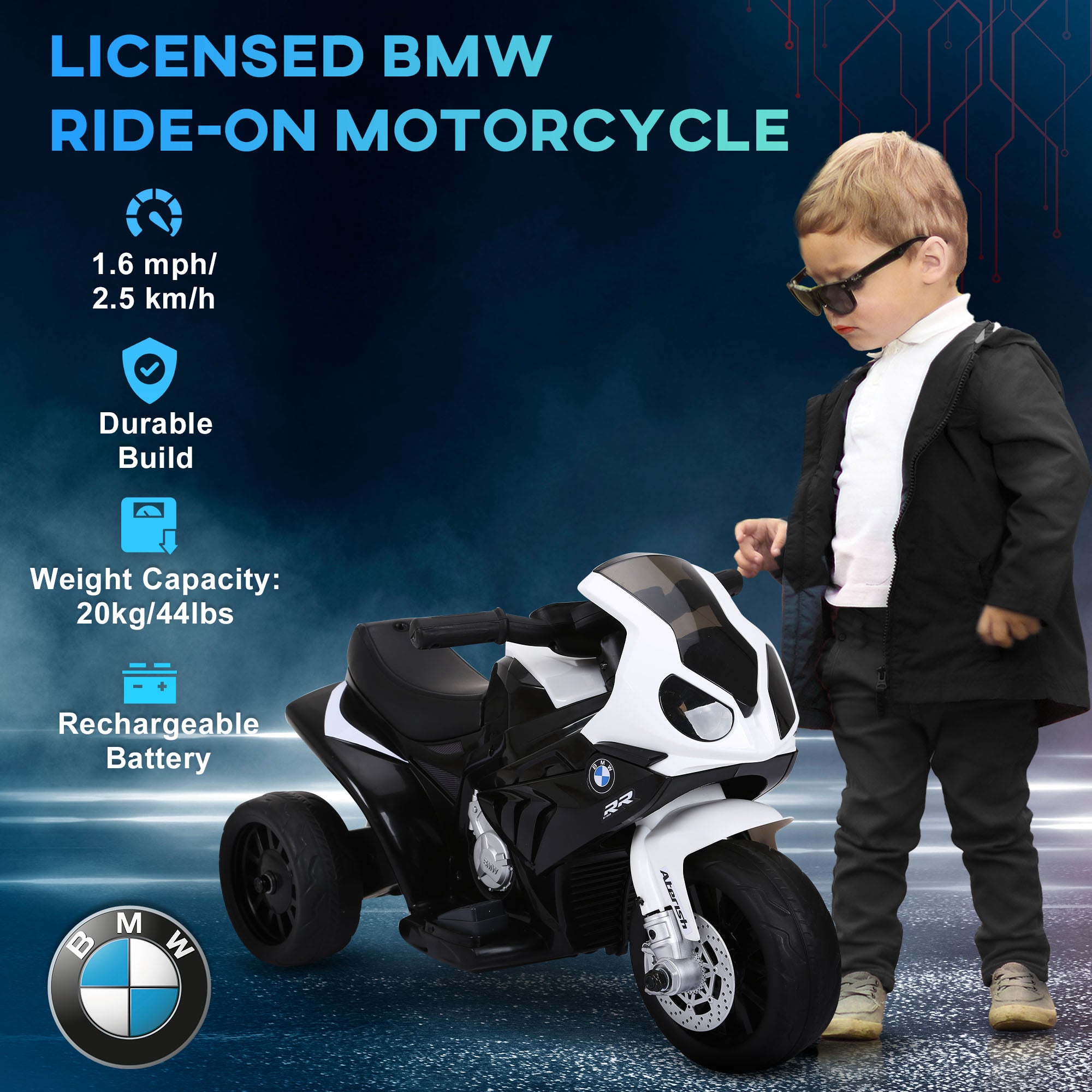 6V 3 Wheeled Electric Motorcycle, Kids Motorcycle Licensed with Headlight, Music, Black