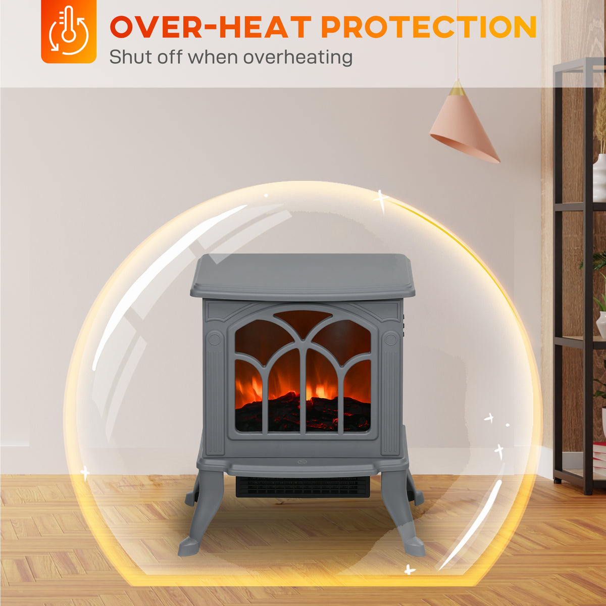 Electric Fireplace Heater, Freestanding Fireplace Stove with Realistic Logs and Flame Effect, 750W/1500W, Gray