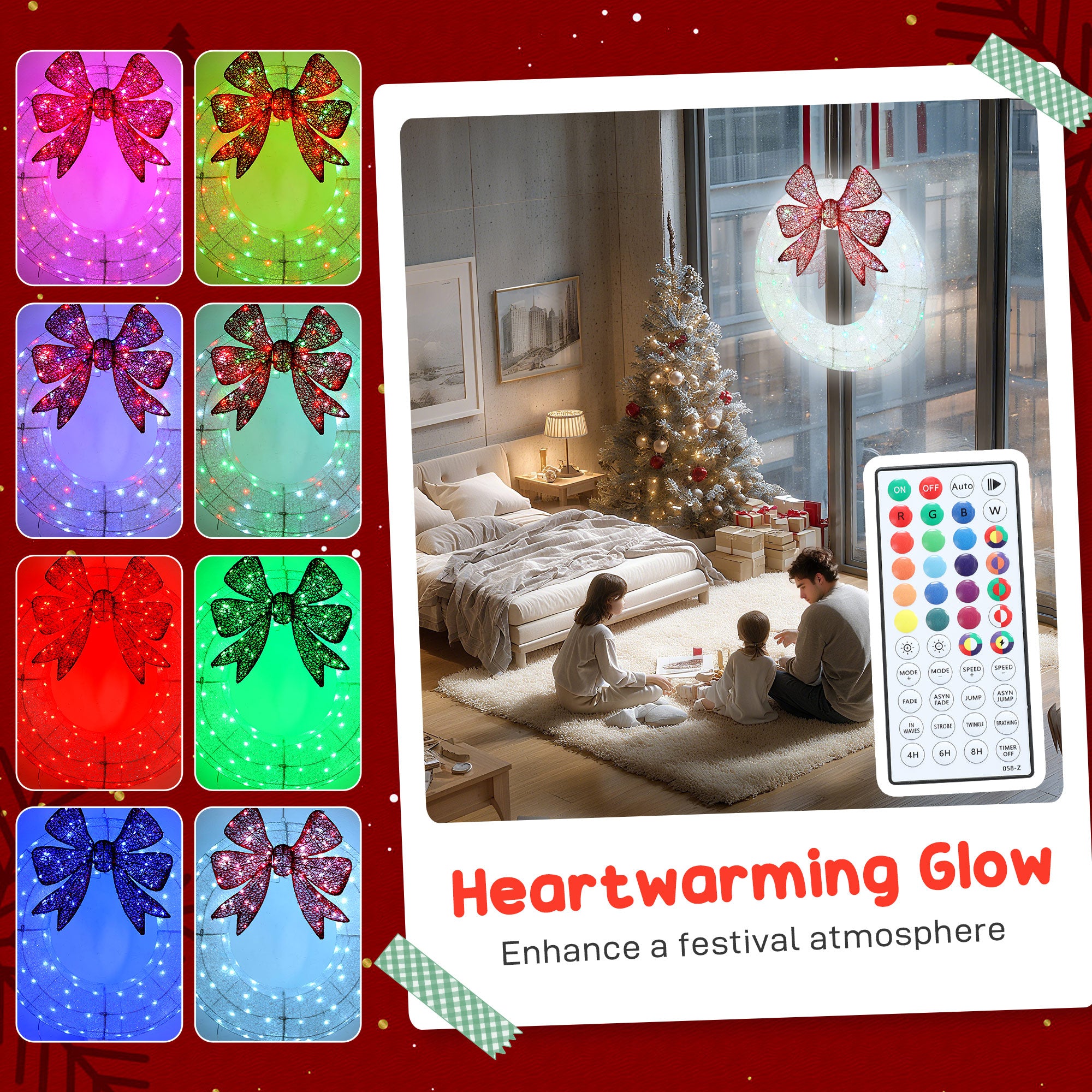 36 Inch Lighted Wreath Decoration with Dual Color LED, Christmas Wreath with Daily Timer, Remote for Indoor Outdoor