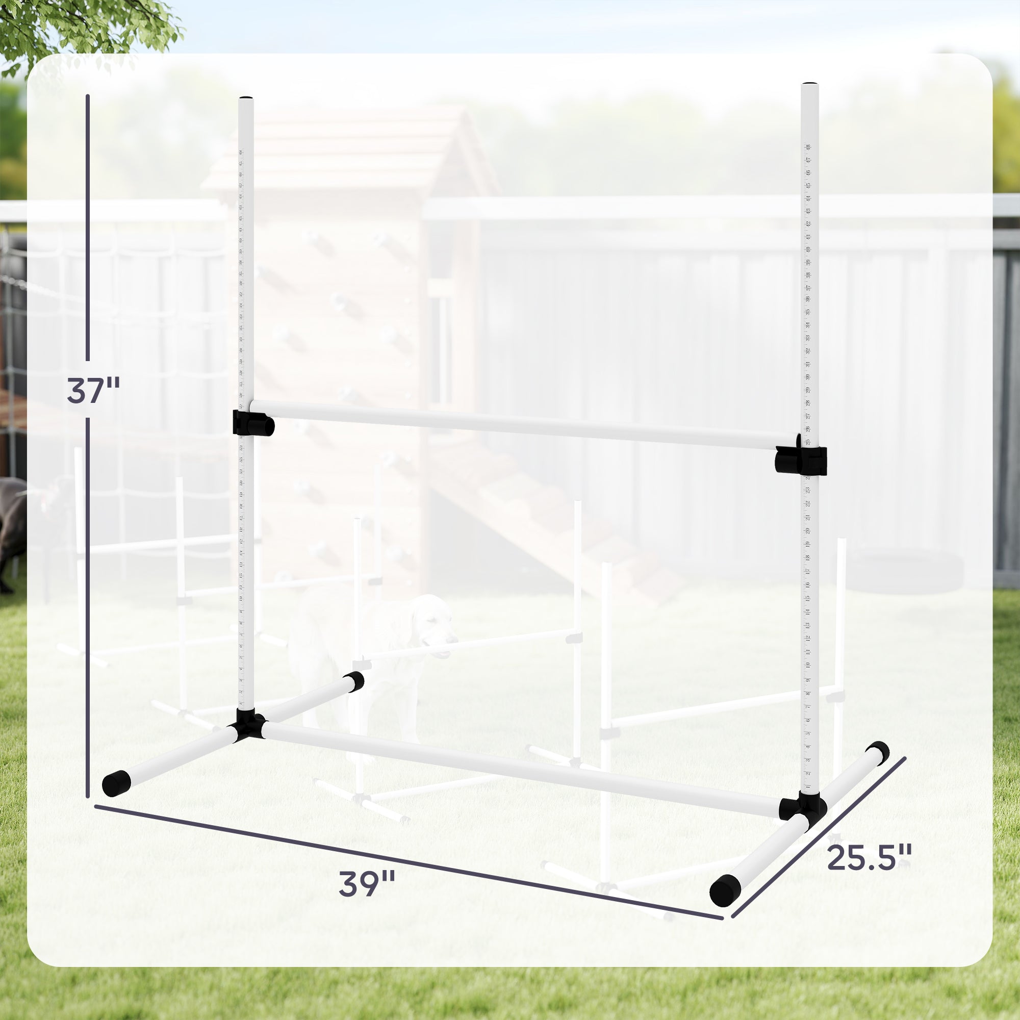 4 Piece Dog Agility Training Equipment for Dog Agility Course with Adjustable Height Jump Bars, Included Carry Bag, & Displacing Top Bar, White