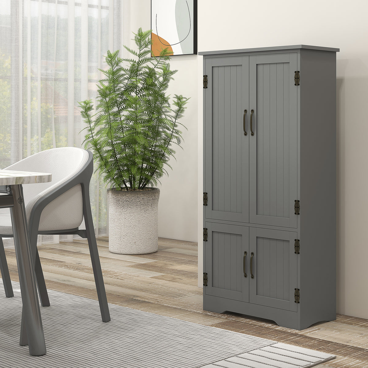 Accent Floor Storage Cabinet Kitchen Pantry with Adjustable Shelves and 2 Lower Doors, Gray