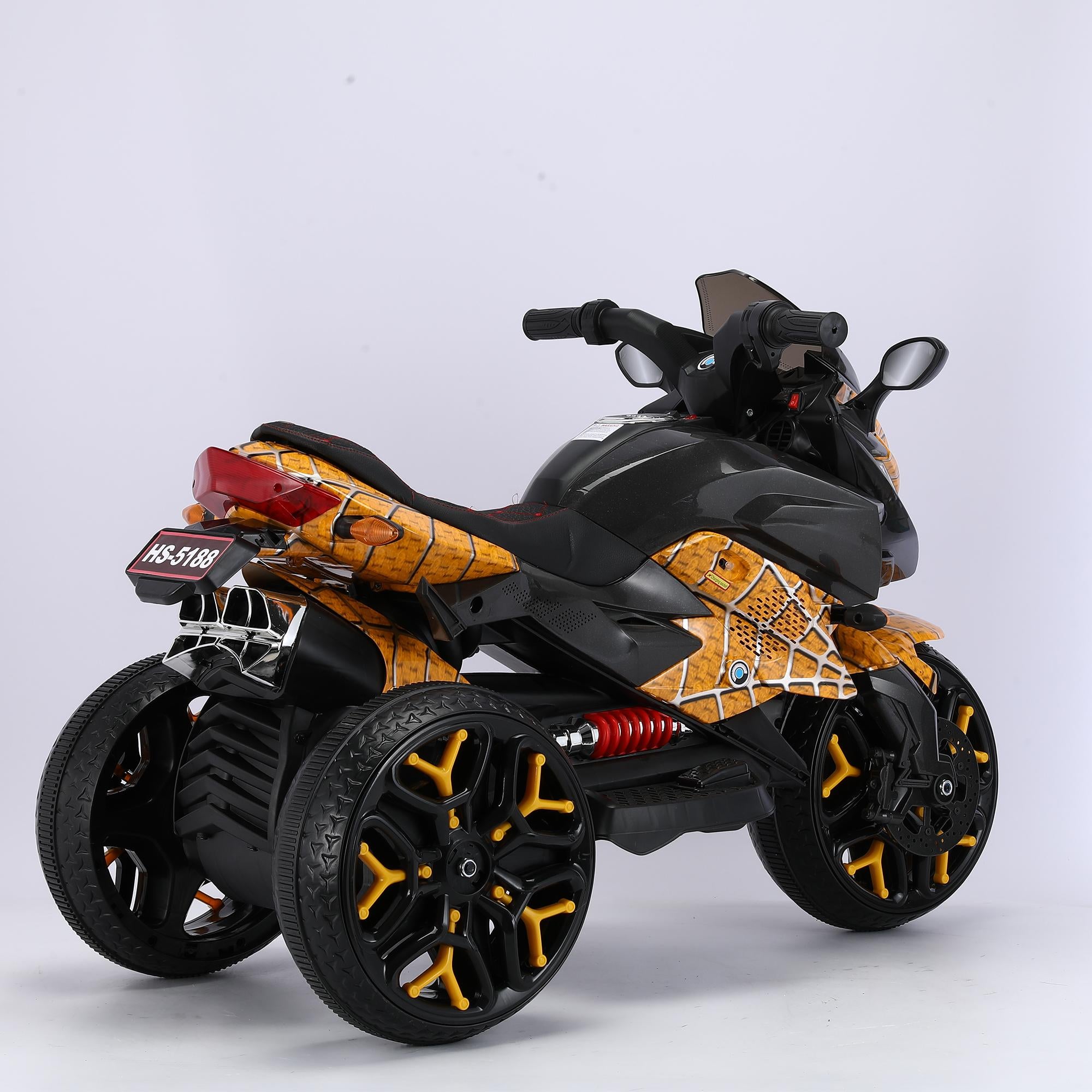 3-Wheel 12V Kids Electric Ride-On Motorcycle with Training Wheels and Headlight, Motorbike with MP3/USB, 43.5'' L x 23.5'' W x 29'' H, Yellow