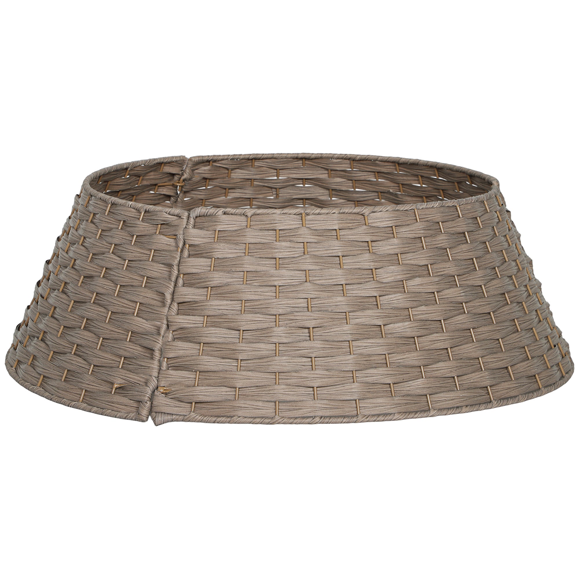 27 inch Rustic Christmas Tree Skirt, Plastic Woven Christmas Tree Collar for Party, Holiday, Home Decoration, Coffee