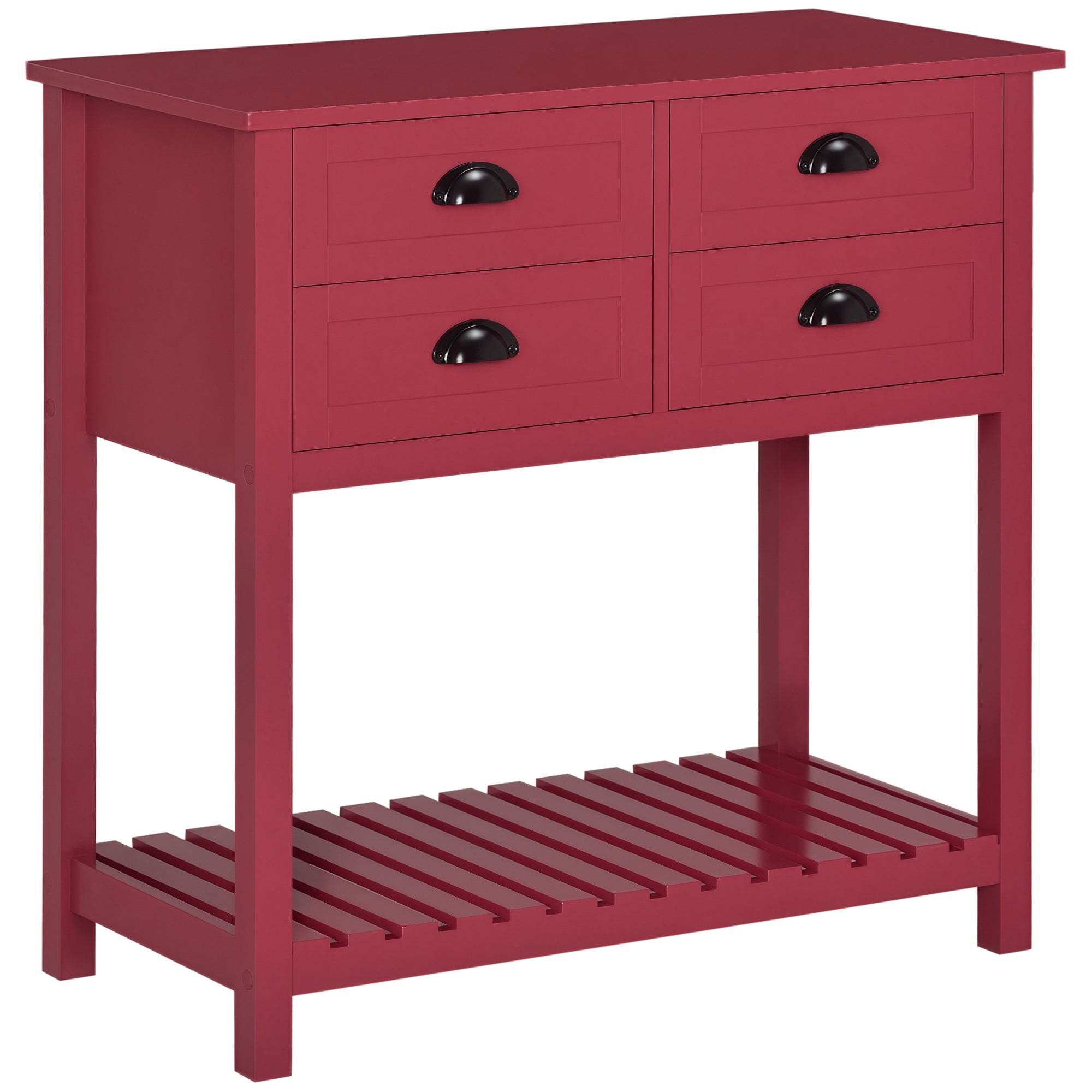 Sideboard Buffet Cabinet with Storage, Modern Coffee Bar Cabinet with 4 Drawers and Slatted Bottom Shelf, Console Table for Kitchen, Living Room, Dining Room, Hallway, Red