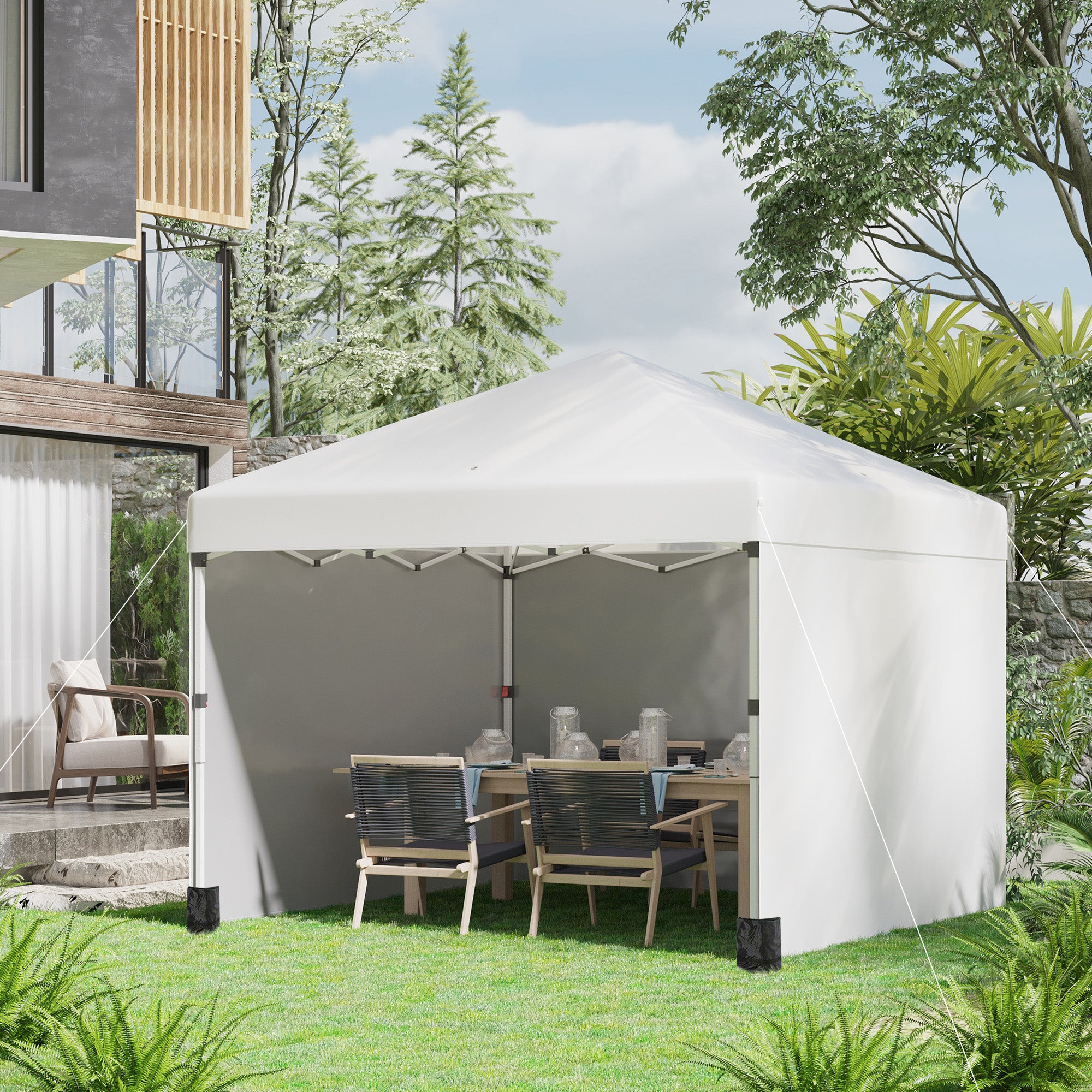 10' x 10' Pop Up Canopy Tent with 3 Sidewalls, Leg Weight Bags and Carry Bag, Height Adjustable, Instant Party Tent Event Shelter Gazebo for Garden, Patio, Cream