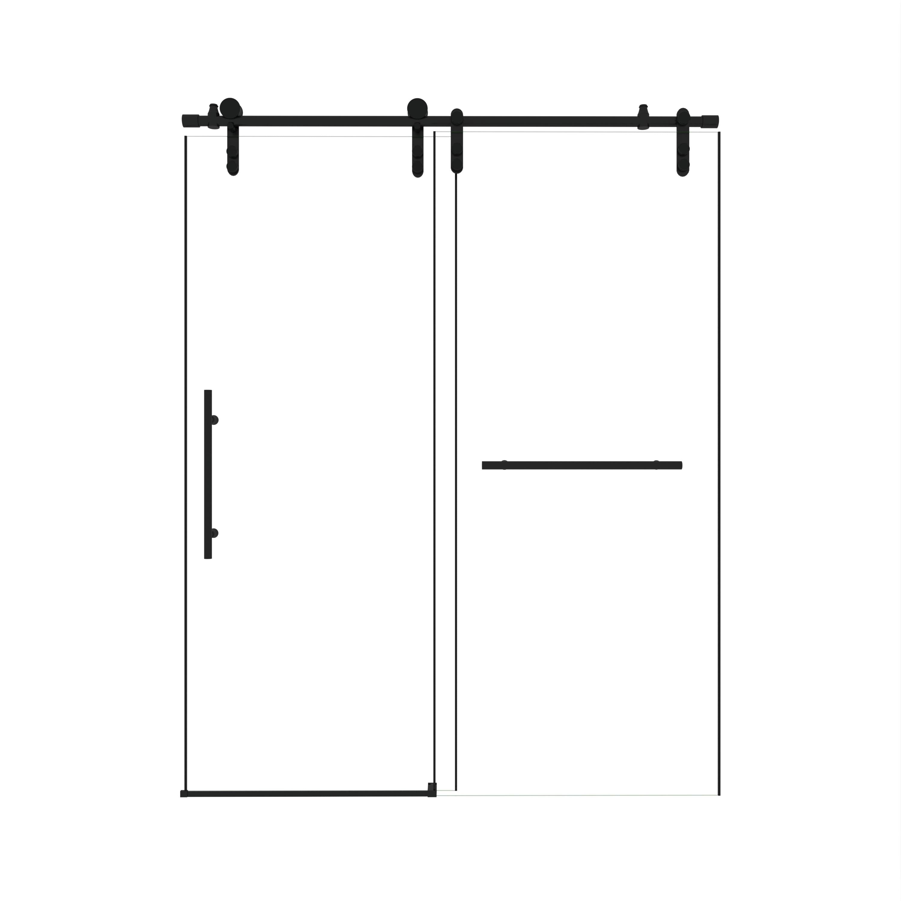 Sliding Shower Door with Waterproof Seals and Tempered Glass, Bathroom Door with Towel Bar Handle, 60" L x 0.5" W x 76" H, Matte Black