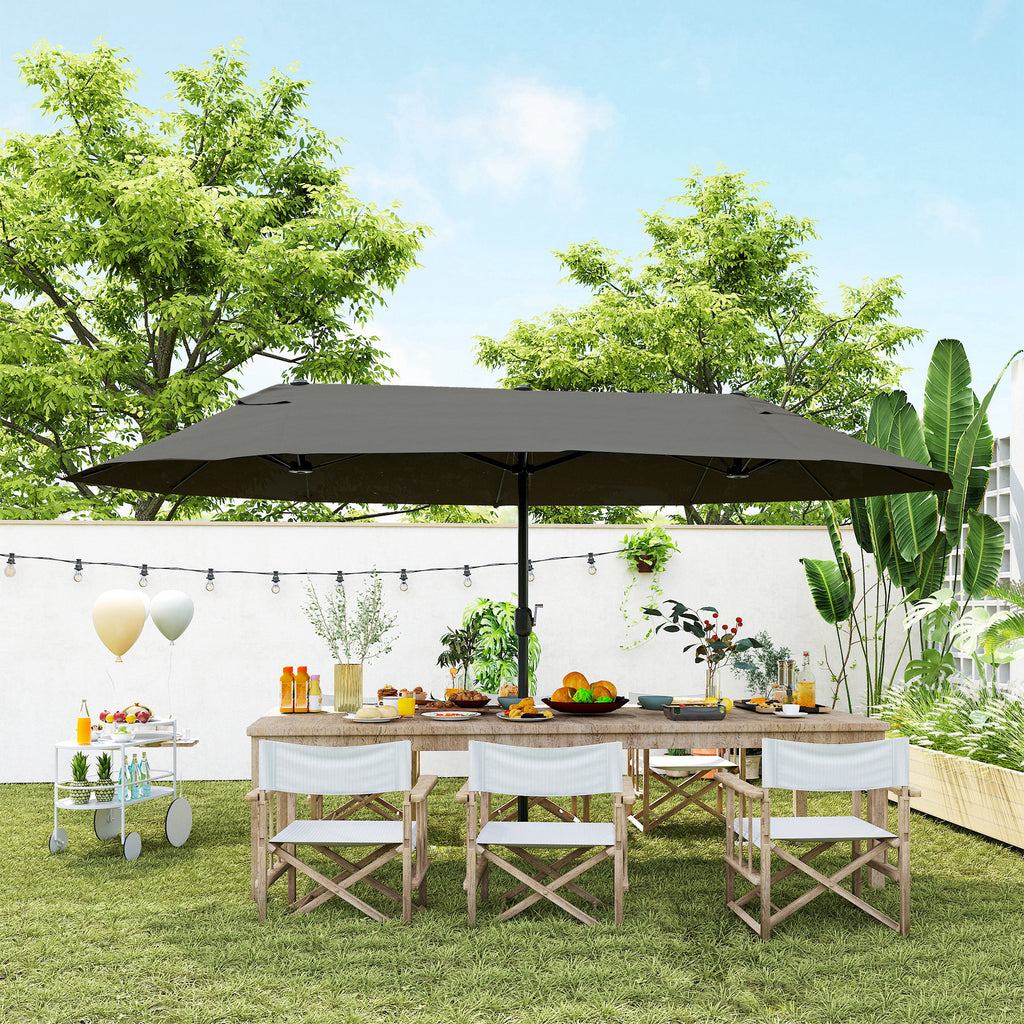 Extra Large 15 ft Patio Umbrella, Double-Sided Wide Outdoor Umbrella with Crank Handle and Air Vents for Backyard, Deck, Pool, Market, Gray