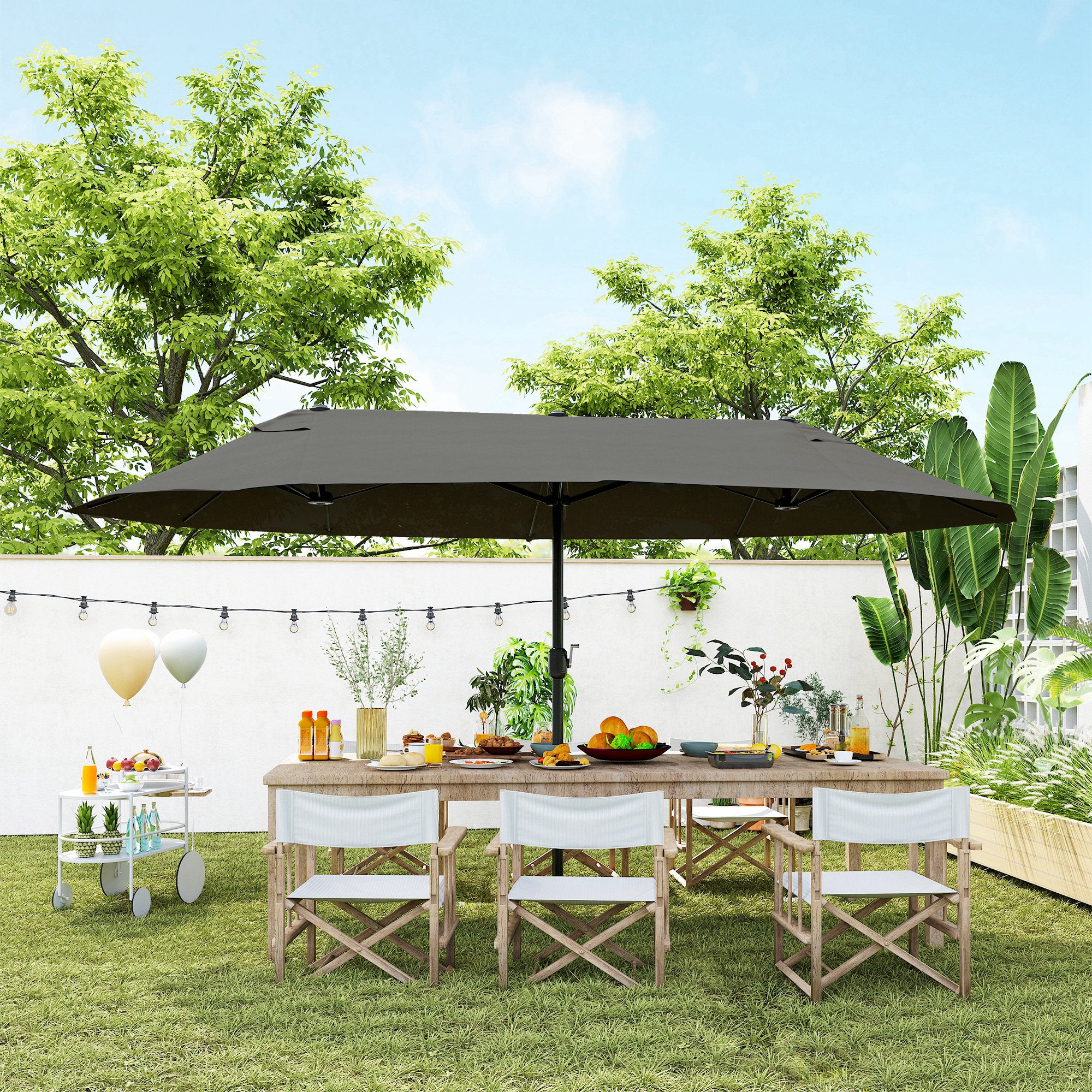 Extra Large 15 ft Patio Umbrella, Double-Sided Wide Outdoor Umbrella with Crank Handle and Air Vents for Backyard, Deck, Pool, Market, Gray