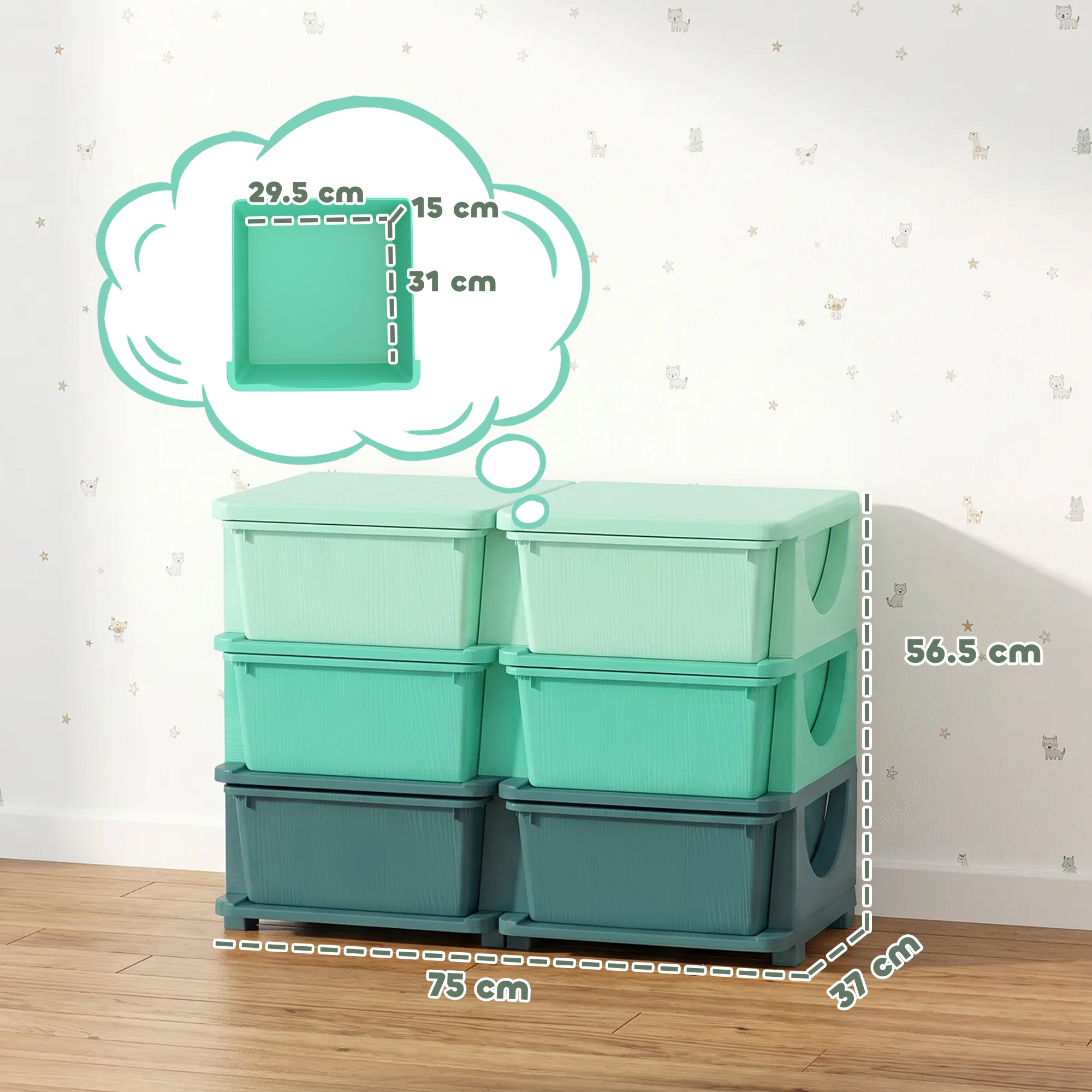 3 Tier Kids Storage Organizer with 6 Drawers for Bedroom, Nursery, Kindergarten, Living Room, Boys and Girls, Green