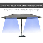 Patio Umbrella 15' Steel Rectangular Outdoor Double Sided Market with base, UV Sun Protection & Easy Crank for Deck Pool Patio Dark Gray