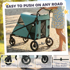 Dog Stroller for Large Dogs Up to 66 LBS with All-Terrain Spring Suspension, 8-Position Adjustable Handle, Teal