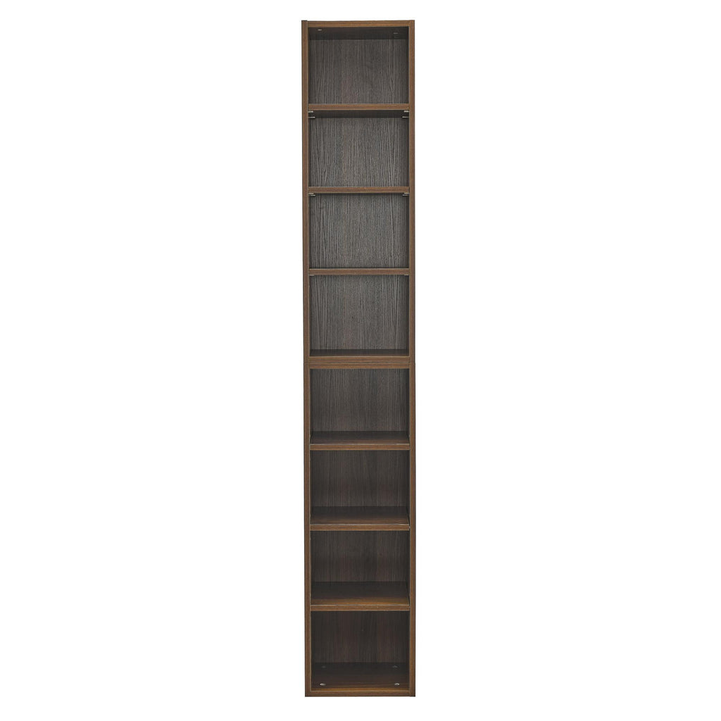 8-Tier Slim Media Tower Rack with Adjustable Shelves, Anti-Tip Hardware, Tall Narrow Bookcase for Compact Room, 11.5" L x 9.5" W x 71" H, Walnut