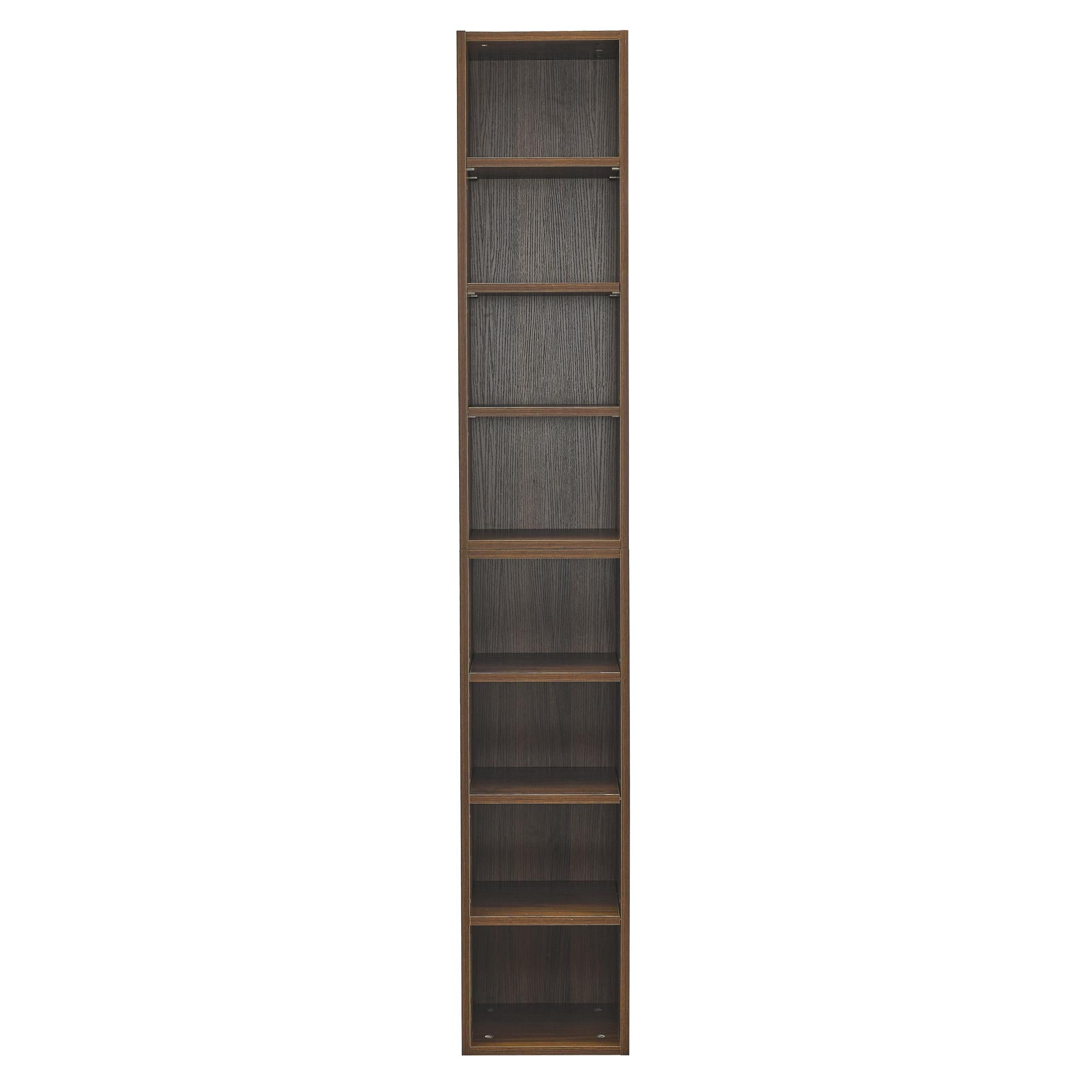 8-Tier Slim Media Tower Rack with Adjustable Shelves, Anti-Tip Hardware, Tall Narrow Bookcase for Compact Room, 11.5" L x 9.5" W x 71" H, Walnut