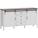 59" Buffet Cabinet, Farmhouse Sideboard with Thick Top, 2 Barn Doors, 4 Drawers and 2 Adjustable Shelves, White