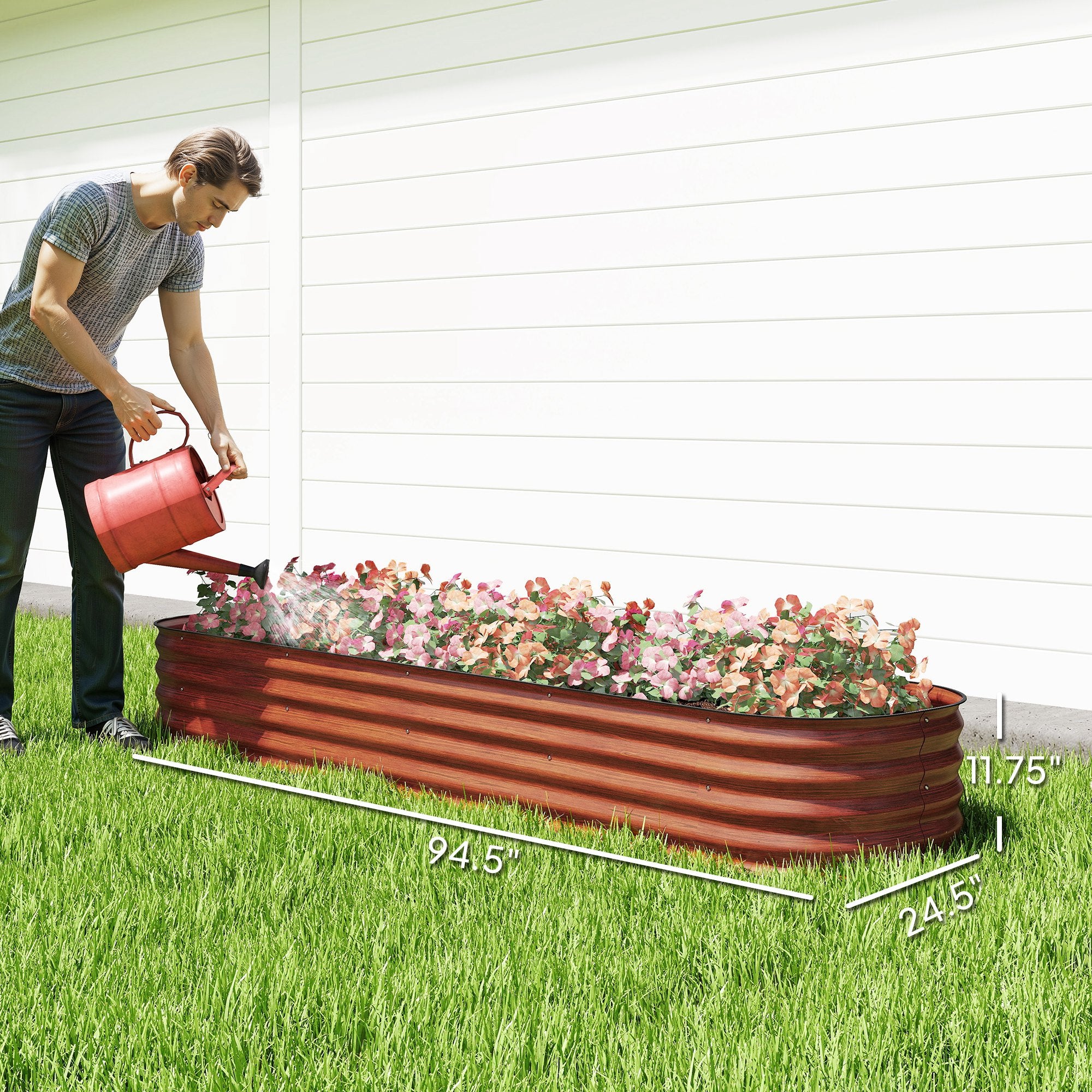 7.9' x 2' x 1' Galvanized Raised Garden Bed Kit, Metal Planter Box with Safety Edging, Brown
