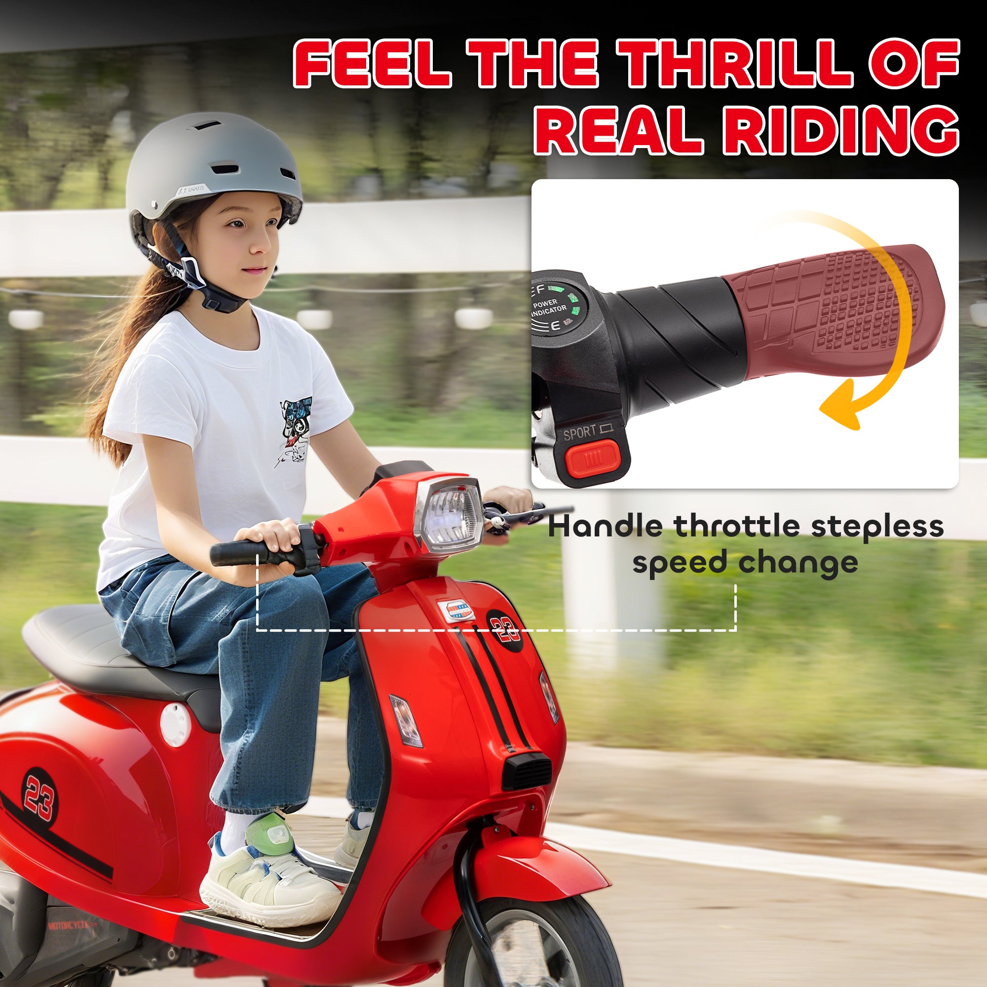 24V Kids Motorcycle with 3-Speed, Electric Motorcycle with Rear Suspension and LED Lights for 8-12 Years Old, Red