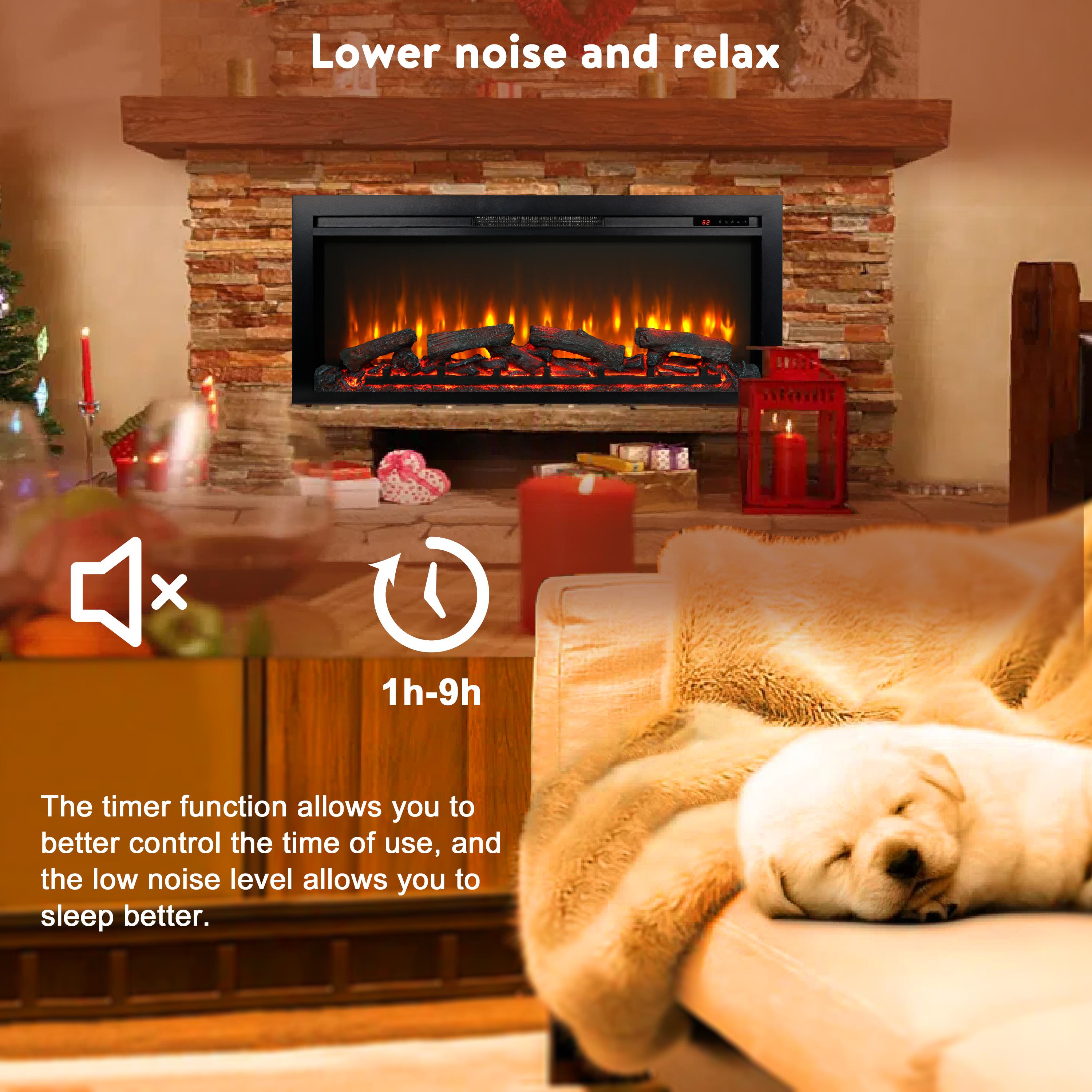 44" CSA/UL Certified Remote Wall/Recessed Electric Fireplace with Imitation Flame, and LED Light Heater, 1400W Heat, 5000 BTU, Antique Black