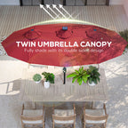 Double-sided Patio Umbrella, 9.7' Outdoor Umbrella with Tilt and Crank, LED Solar Light and 12 Ribs, Wine Red
