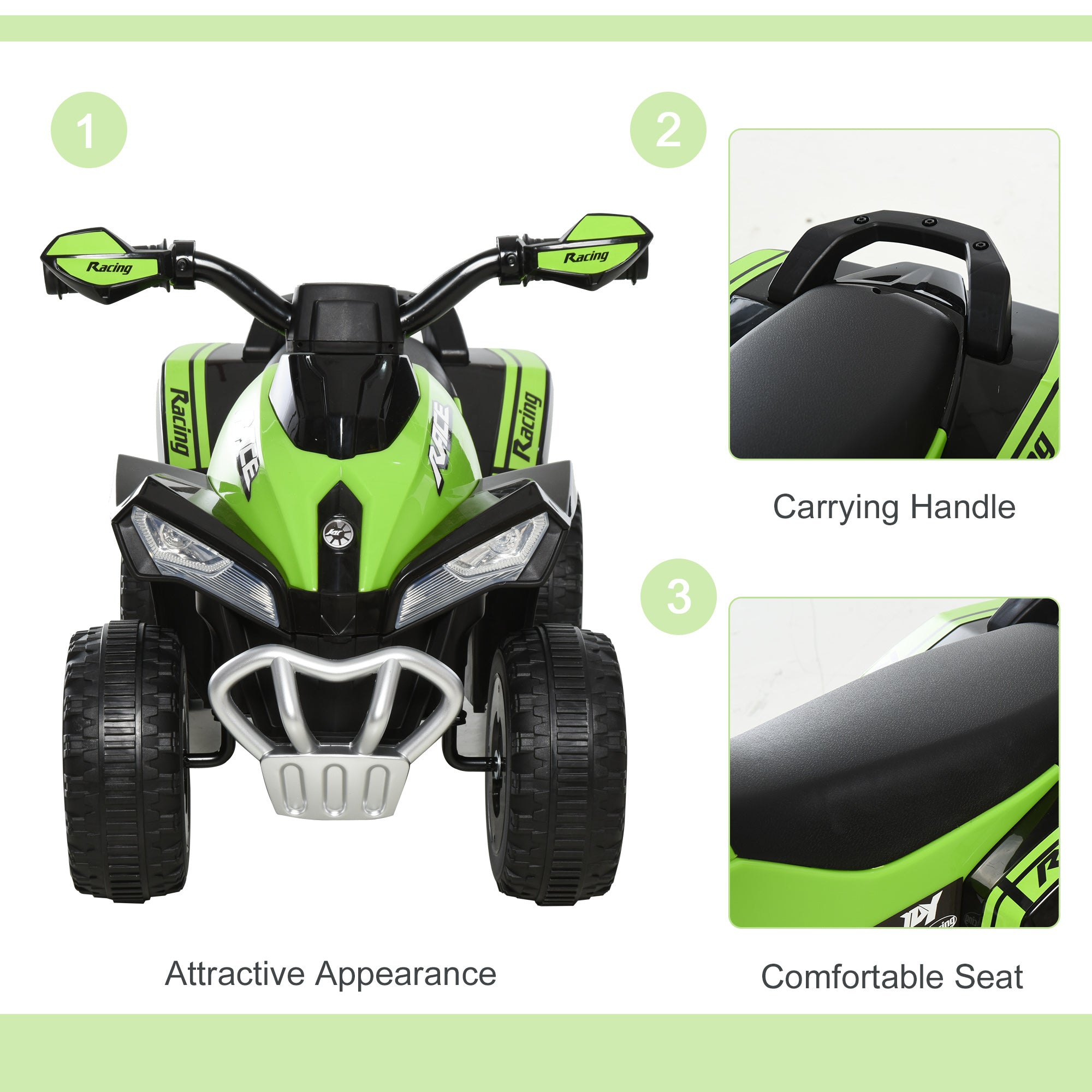 NO Power Kids Ride On Push Car, w/ Music, Lights for 1.5-3, Green