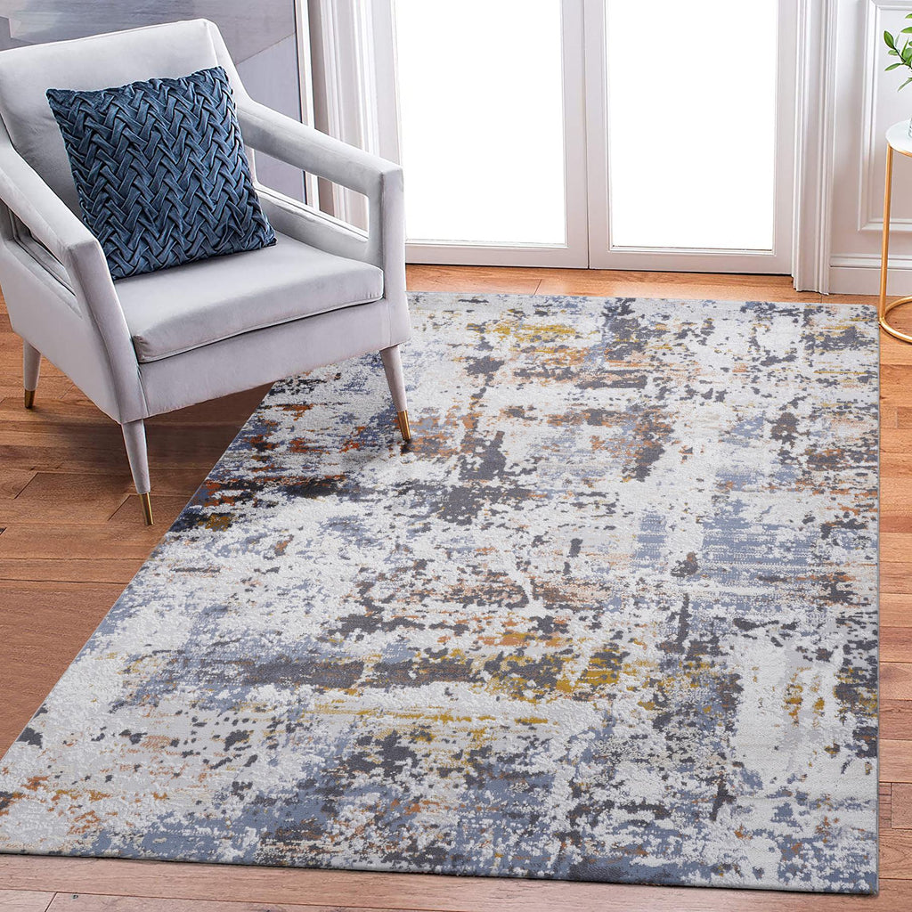 Naar 8x10 Abstract Stain-Resistant Area Rug with Cotton Backing, Carpet for Living Room, Dining, Home Office, 120" L x 93" W x 0.3" H, Ivory+Navy