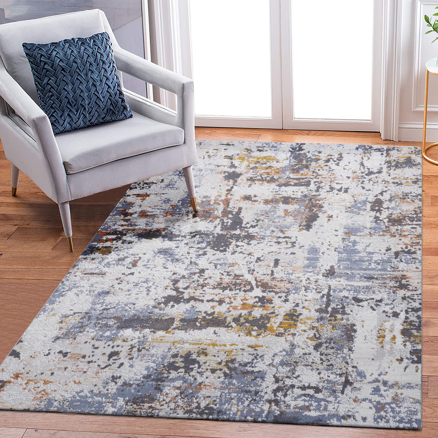 Naar 8x10 Abstract Stain-Resistant Area Rug with Cotton Backing, Carpet for Living Room, Dining, Home Office, 120" L x 93" W x 0.3" H, Ivory+Navy