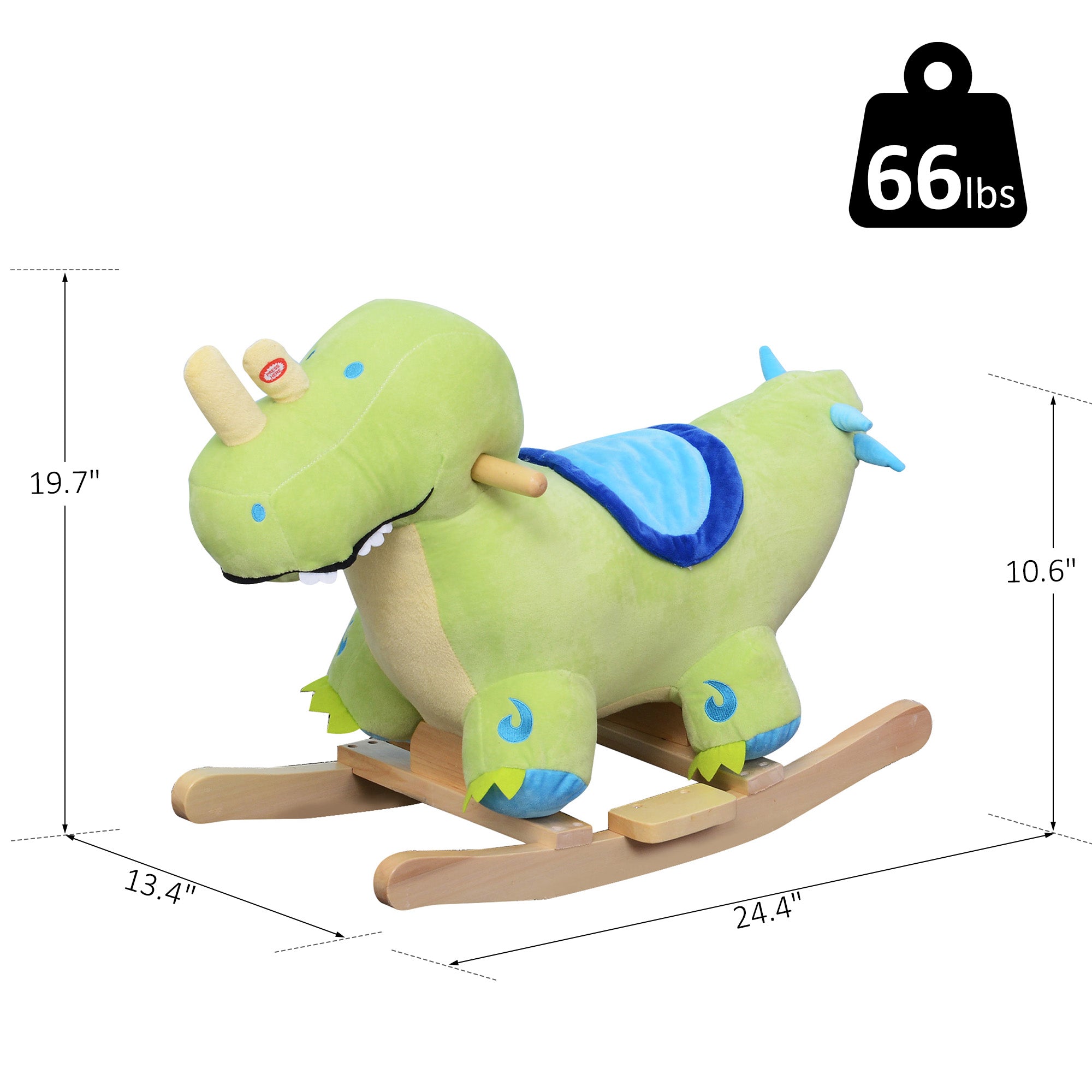 Kids Plush Ride-On Rocking Horse Toy Dinosaur Ride on Rocker Green with Realistic Sounds