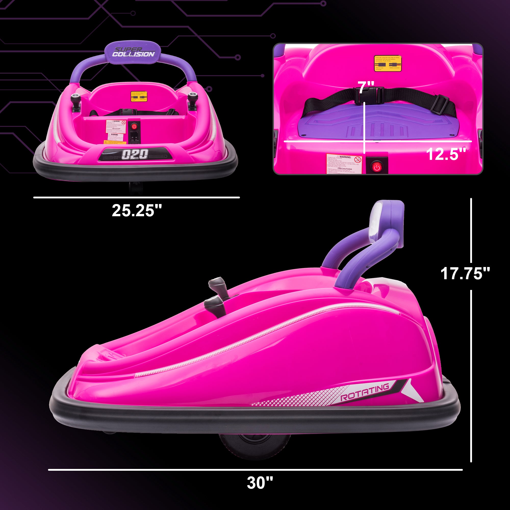 12V Kids Bumper Car Twins Motor with Parent Remote Control, Safety Belt, Lights, 360° Rotation, Pink