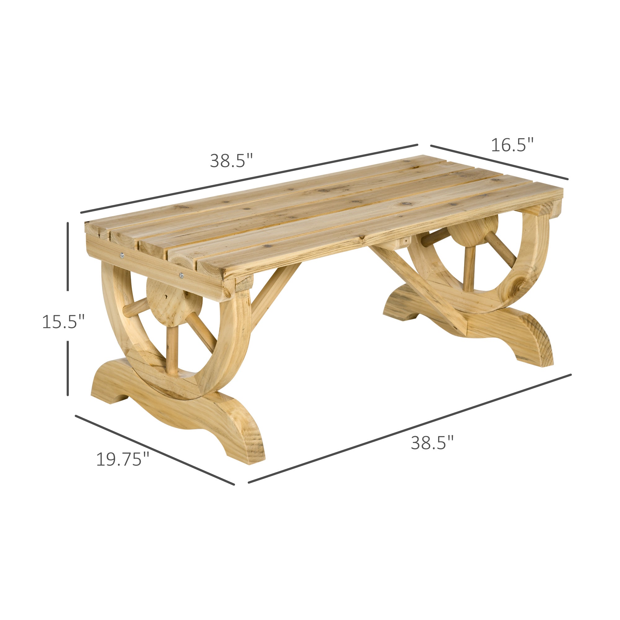 2-Person Garden Bench Outdoor Wagon Wheel Porch Bench for Backyard, Patio, Garden Natural
