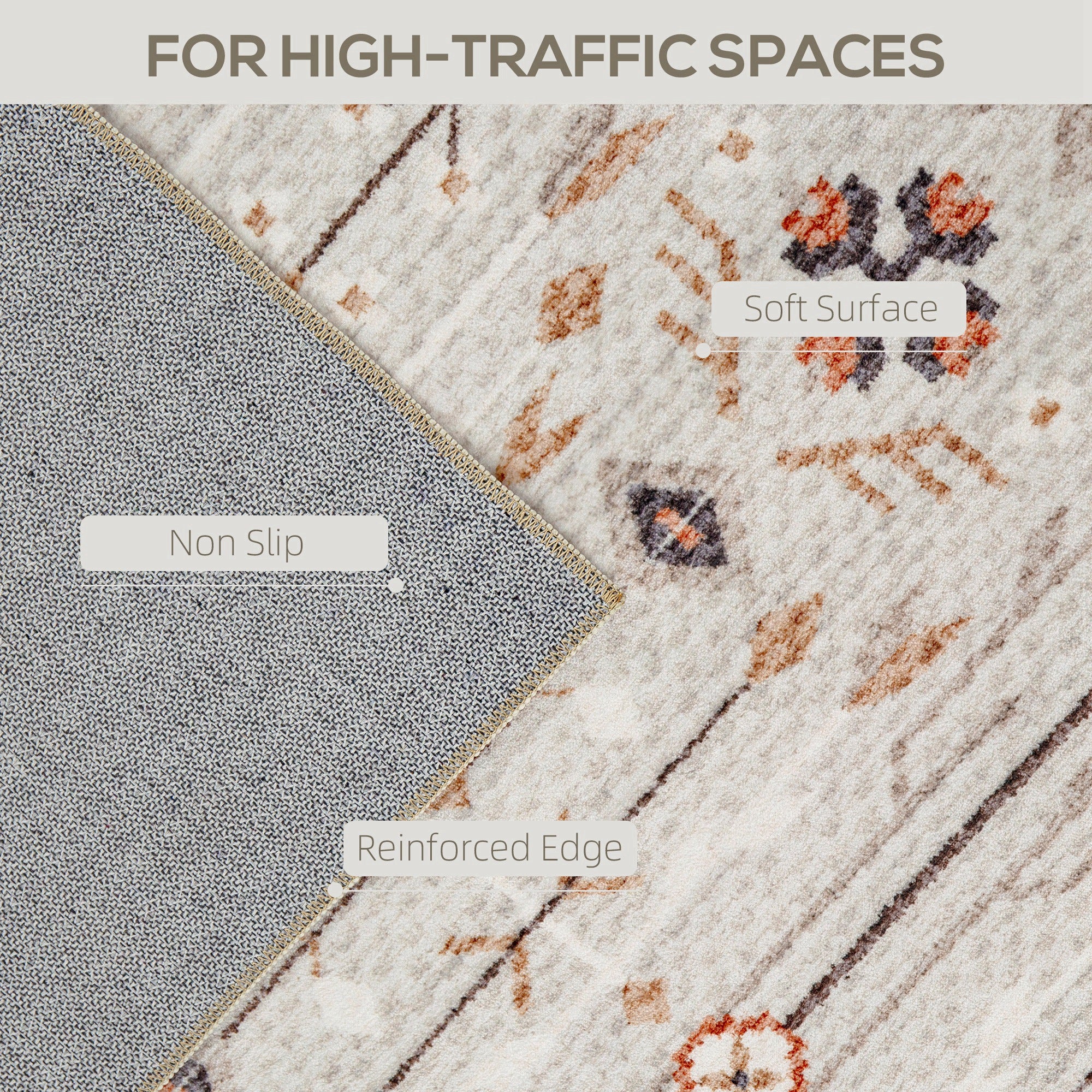 Machine Washable Area Rug 4x6, Non-Slip Boho Flannel Print Floor Carpet for Living Room, Bedroom, Dining Room, Brown