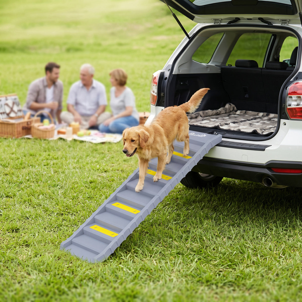 Dog Stairs for Car Truck SUV, Foldable Dog Ramp for Large Medium Small Dogs, Gray