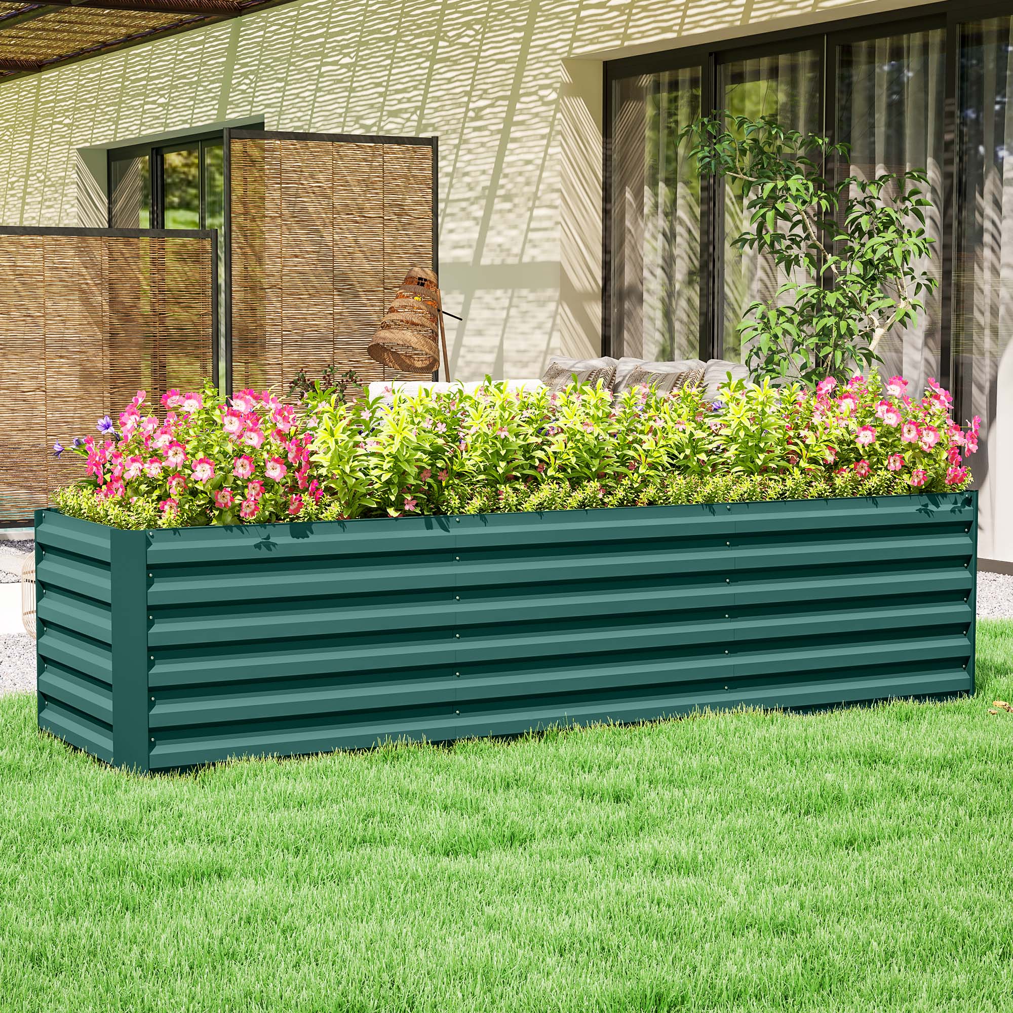 8x2x2ft Galvanized Raised Garden Bed Kit with Safety Edging for Flowers, Herbs and Vegetables, Green