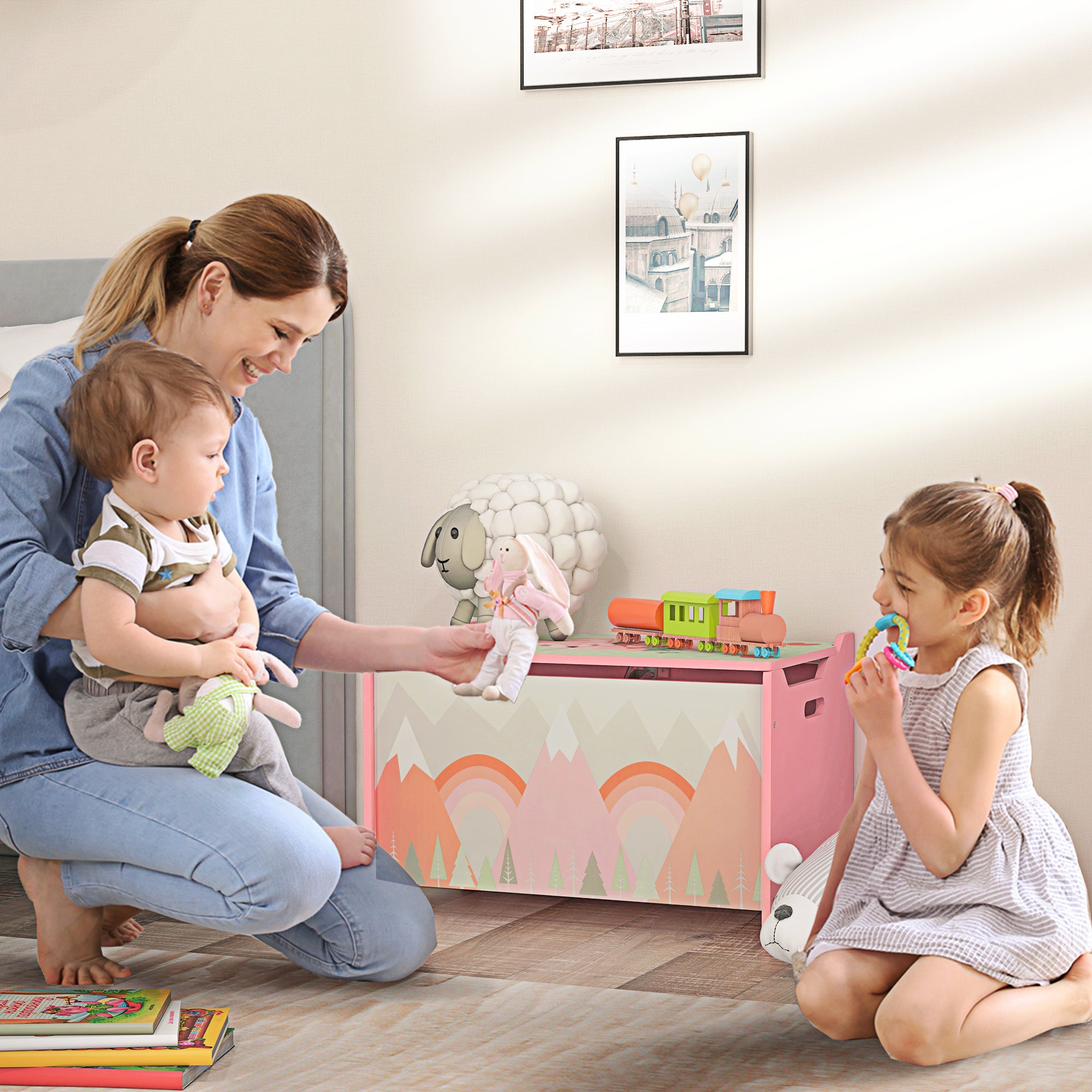 Storage Chest with Lid, Storage Box Organizer for Bedroom, Pink