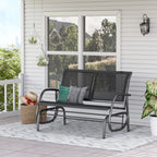 2-Person Outdoor Glider Bench, Patio Double Swing Rocking Chair Loveseat w/Powder Coated Steel Frame for Backyard Garden Porch, Black