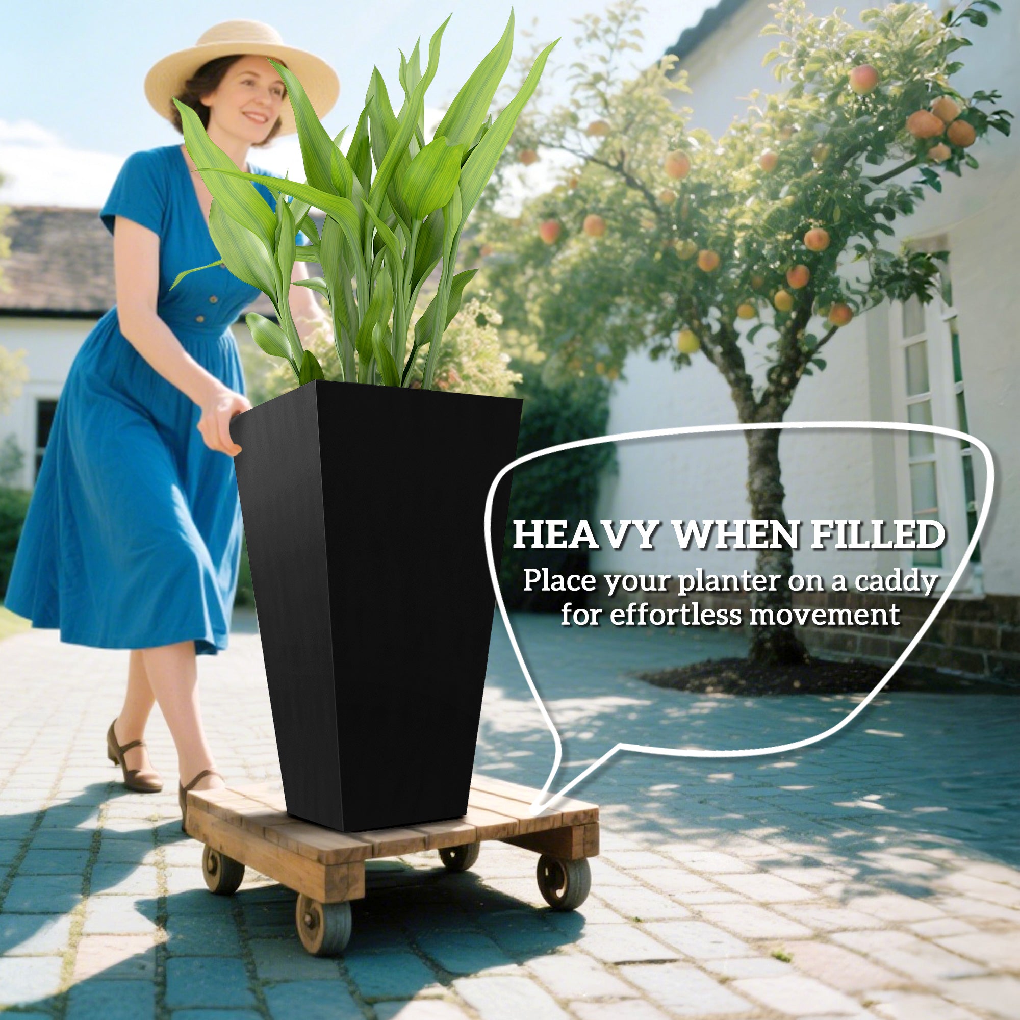 Tall Planters for Outdoor Plants Set of 3, 28 In Taper Planters with Drainage Holes, Indoor Grande Plant Pots, Front Porch Decor, Black