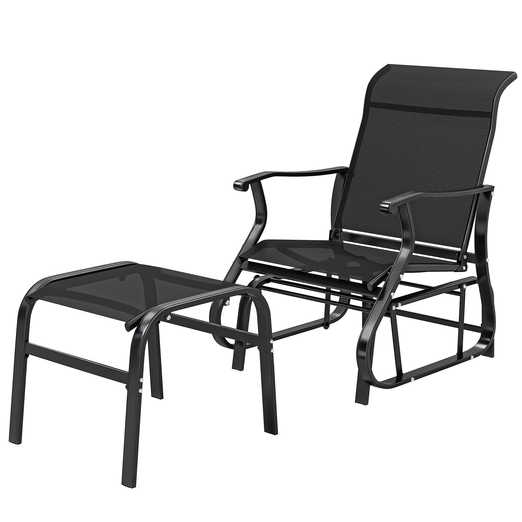 Outdoor Glider with Ottoman, Patio Glider Chair Set with High Back, Wide Seat for Porch, Garden, Backyard, Black