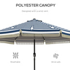 9ft Patio Umbrella Outdoor Table Umbrella w/ Tilt, Crank, Ruffled, 8 Ribs for Garden, Deck, Pool, Blue Stripe