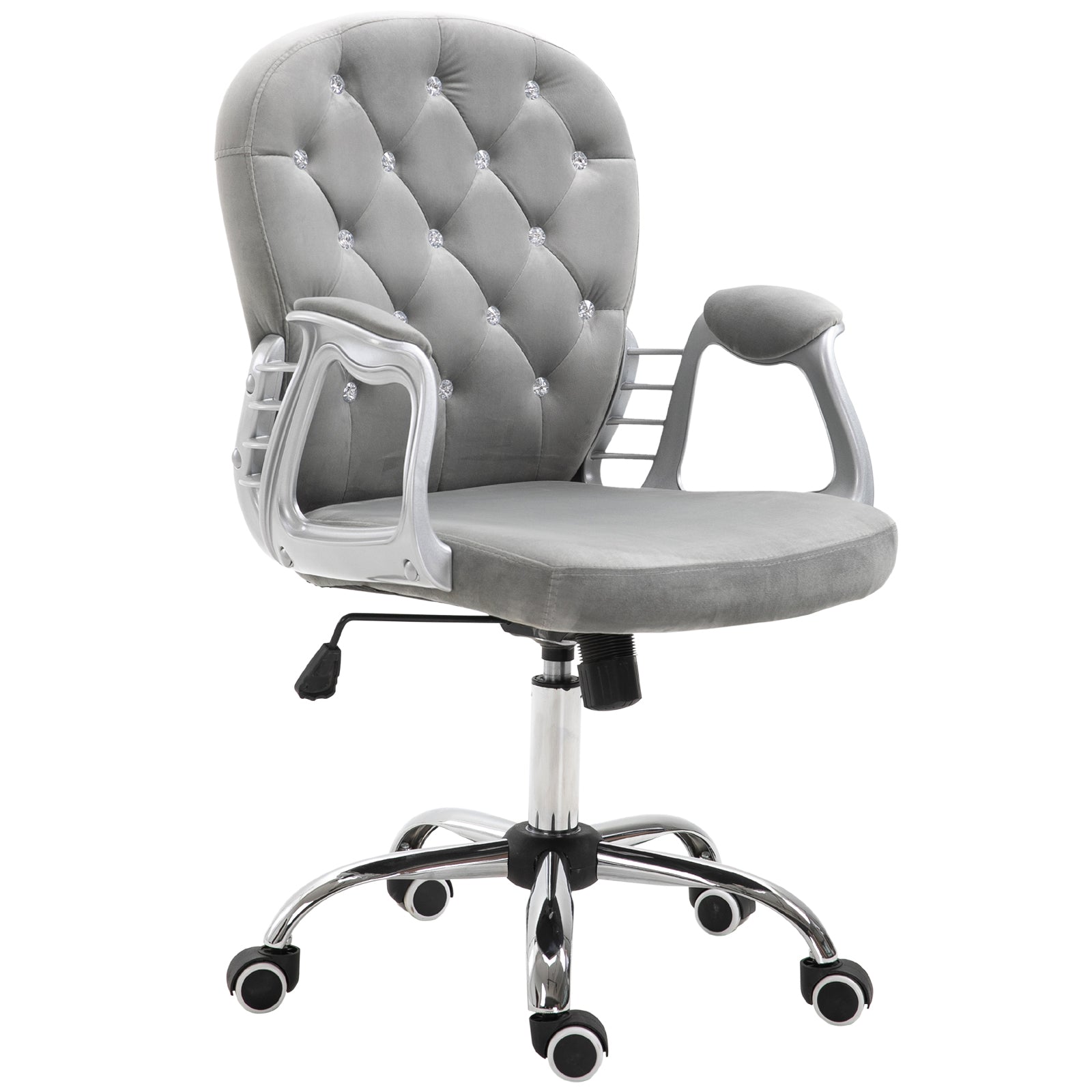 Button Tufted Desk Chair, Home Office Chair with Padded Armrests, Adjustable Height and Swivel Wheels, Gray
