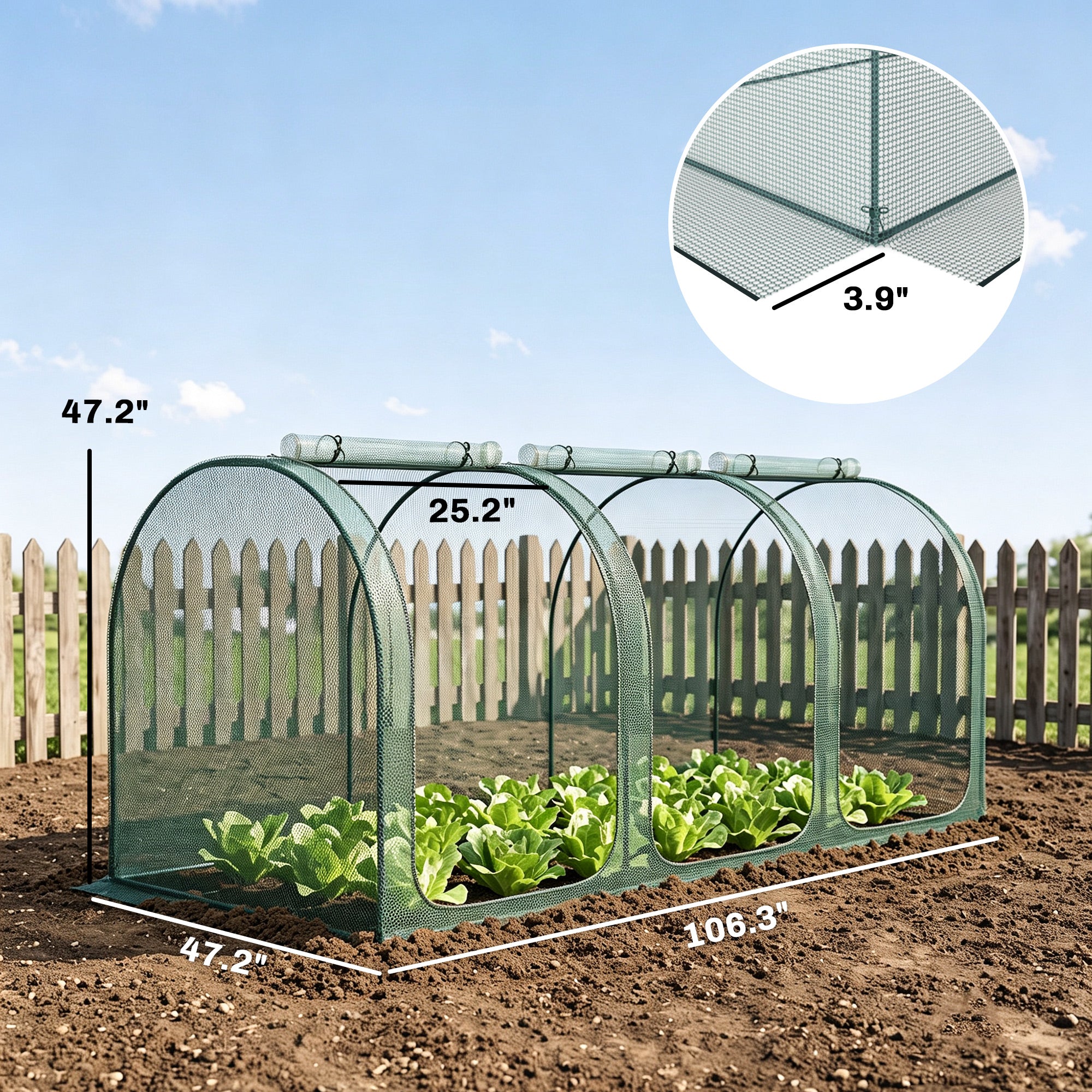 9' x 4' Crop Cage, Plant Protection Tent with Three Zippered Doors, Storage Bag and 4 Ground Stakes, for Garden, Yard, Lawn, Green