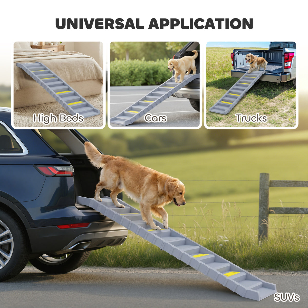 Dog Stairs for Car Truck SUV, Foldable Dog Ramp for Large Medium Small Dogs, Gray