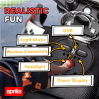 12V Aprilia Licenced Kids Motorcycle with Training Wheels, Spring Suspension, LED Light, USB, Music, Red