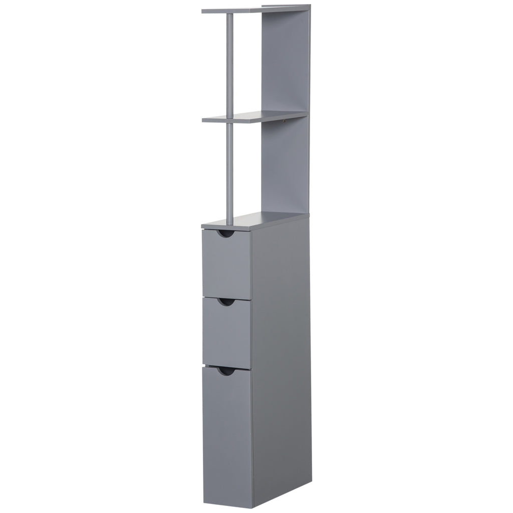54" Tall Bathroom Storage Cabinet, Freestanding Linen Tower with 2-Tier Shelf and Drawers, Narrow Side Floor Organizer, Grey