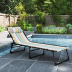 Folding Chaise Lounge Pool Chair with 4-Position Reclining Back, Pillow, Breathable Mesh & Bungee Seat, Rainbow Striped