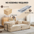 Convertible Sofa Bed Floor Sofa with Fixed-Shape Frame and Chenille Fabric, Compressed Sofa for Living Room, 79" L x 39.5" W x 25" H, Beige