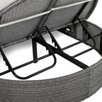 2-Person Patio Daybed with Adjustable Backrest & Cup Tray, Wicker Chaise Lounge with Thick Cushion, 78.5'' L x 55.5'' W x 16.5'' H, Beige