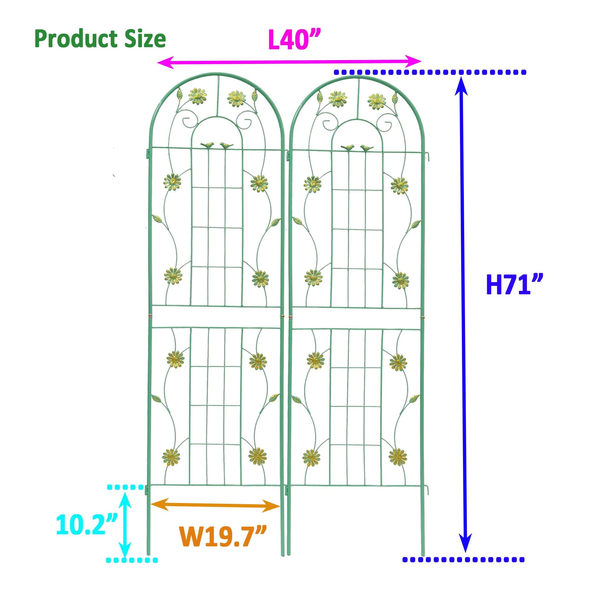 2 Pack Metal Garden Trellis for Outdoor Decor, Rustproof Climbing Plant Support, Easy Assembly, Green