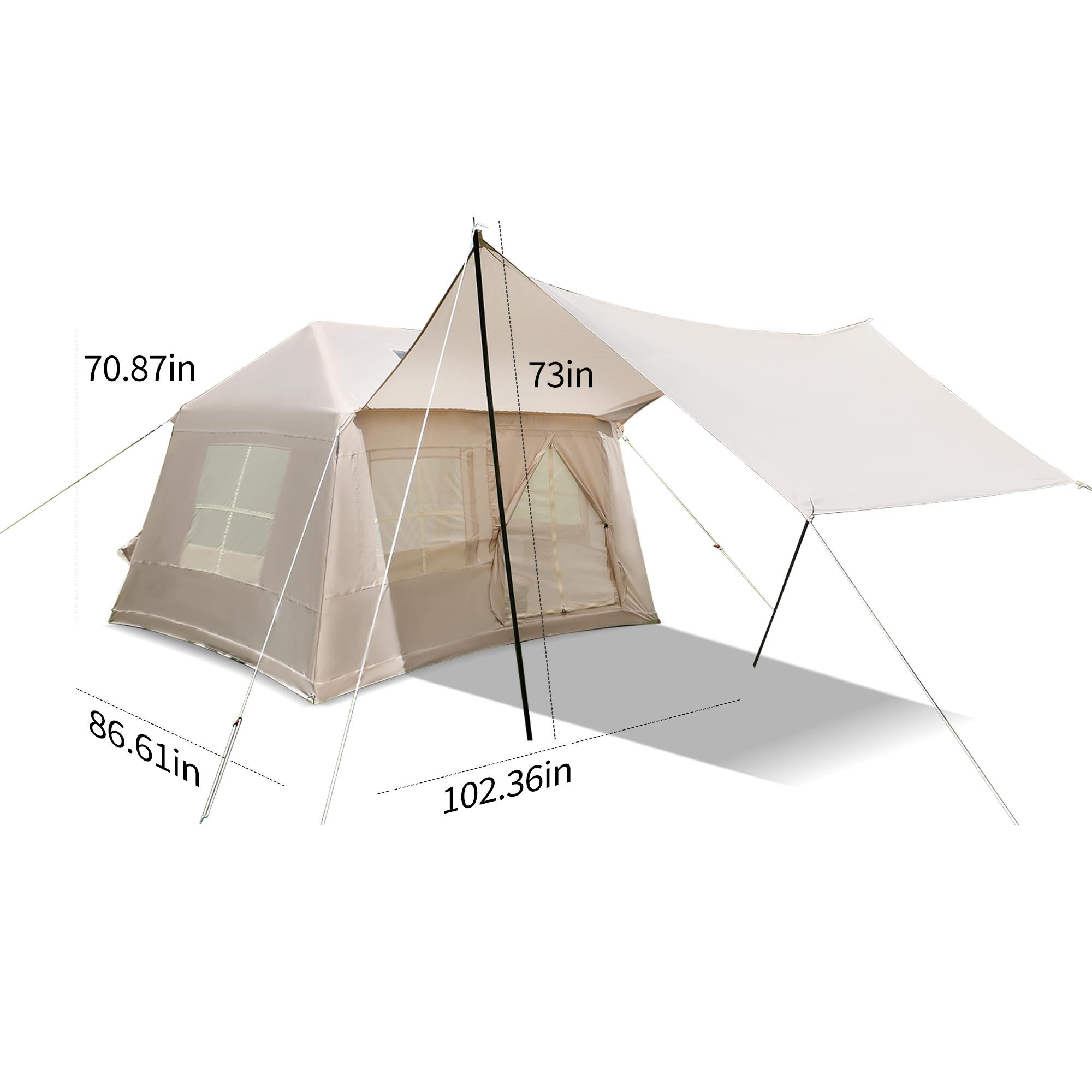 Inflatable 4-Season Camping Tent with Easy Setup, Windproof Family Tent with Skylight Top, 102.5″ L x 86.5″ W x 71″ H, Beige