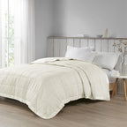 Oversized Down Alternative Blanket with 3M Scotchgard Treatment, Satin Trim, Hypoallergenic Polyester, 96" L x 90" W x 0.25" H, Ivory