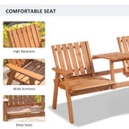 Patio Bench, Garden Bench with Middle Table and Umbrella Hole, Wooden Outdoor Bench for Patio, Porch, Poolside, Balcony, Orange