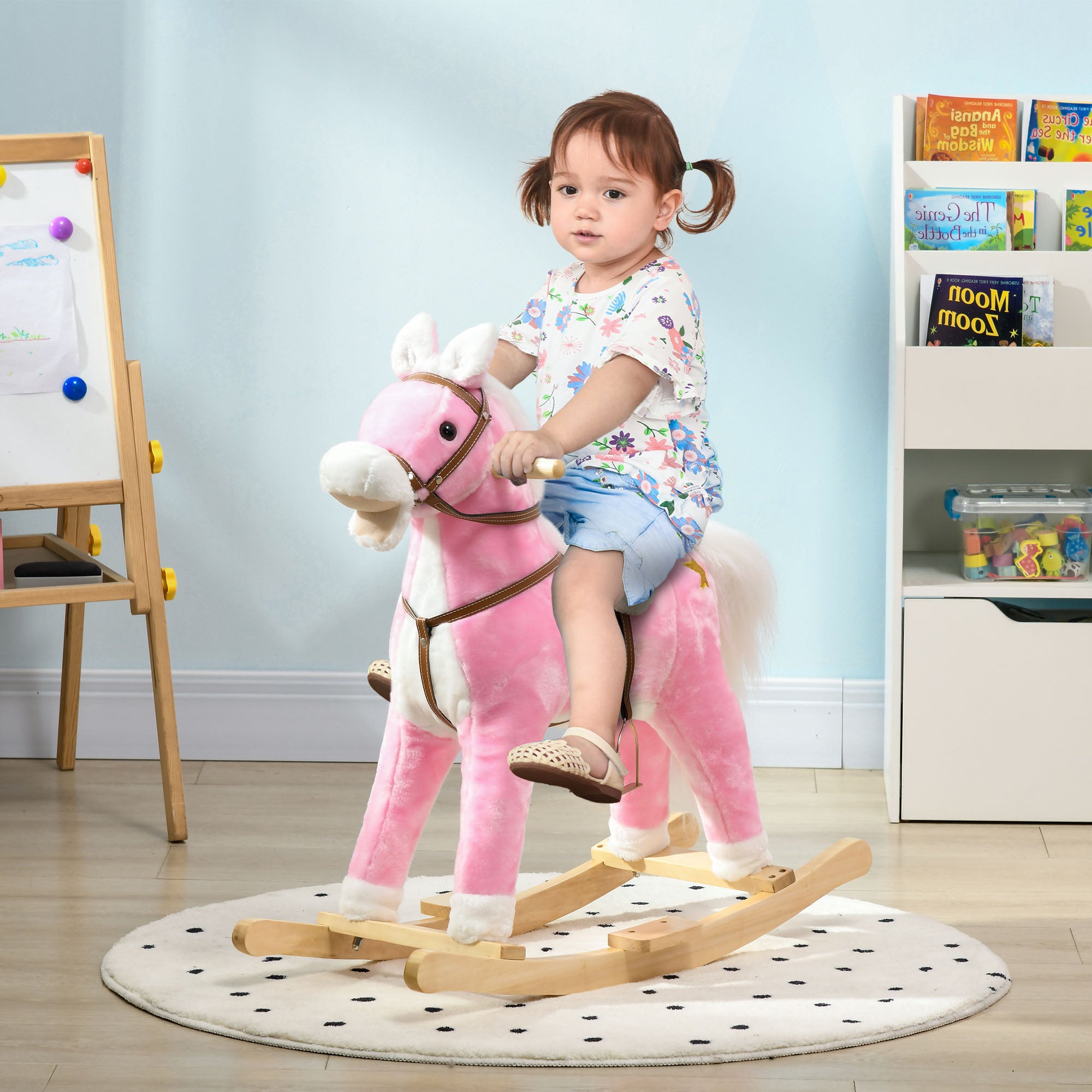 Rocking Horse Toddler Ride On Horse with Sound Saddle, Pink